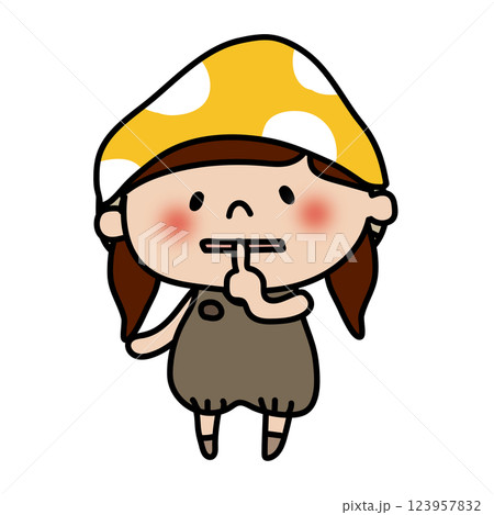 しーっとしているきのこの格好をしている子供 しーっとしているきのこの格好をしている子供 123957832