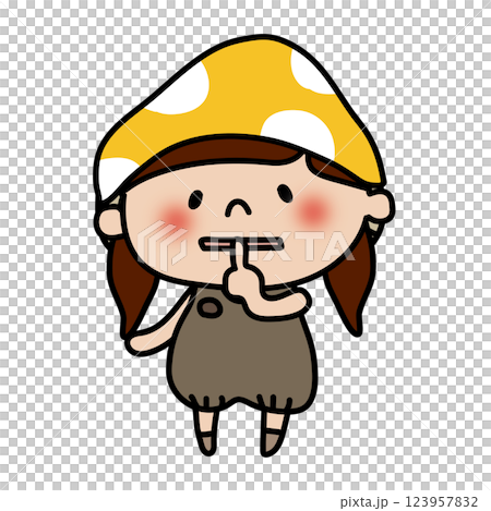 A child dressed as a mushroom is quiet A child dressed as a mushroom is quiet 123957832