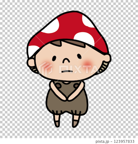 しょんぼりしているきのこの格好をしている子供 しょんぼりしているきのこの格好をしている子供 123957833