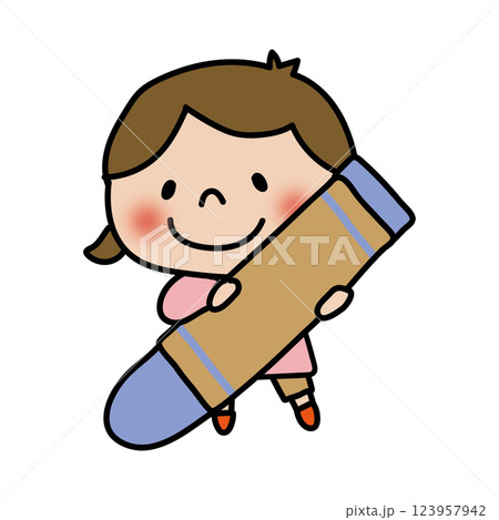 大きなクレヨンを持った子供(女の子1) 大きなクレヨンを持った子供(女の子1) 123957942