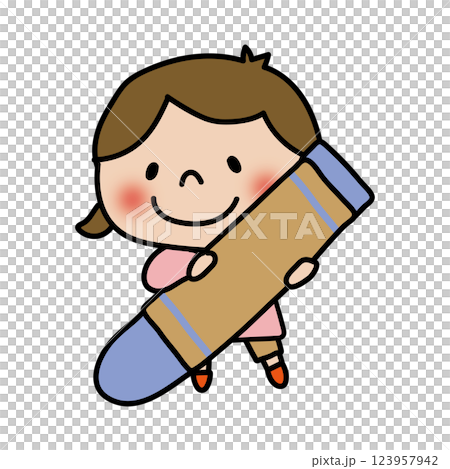 大きなクレヨンを持った子供(女の子1) 大きなクレヨンを持った子供(女の子1) 123957942