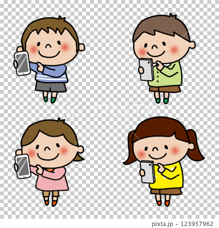 一組使用智慧型手機的兒童 123957962