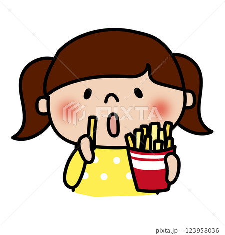 フライドポテトを食べる子供（女の子2） 123958036