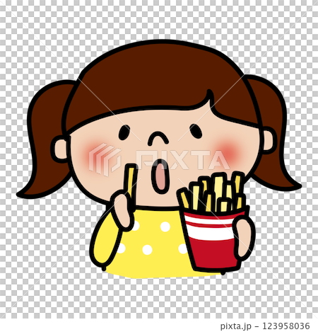 フライドポテトを食べる子供（女の子2） 123958036