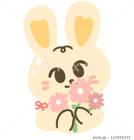 Cute Easter Bunny with flower illustration 123958255