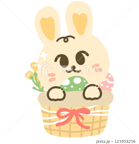 Cute Easter Bunny in basket easter egg illustration 123958256