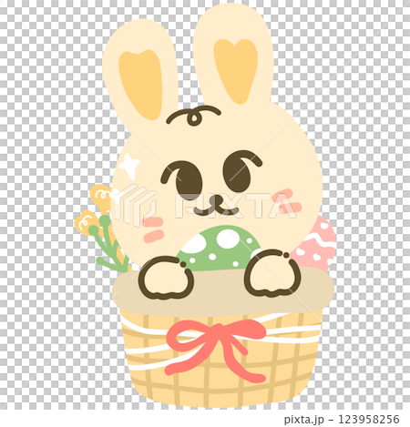 Cute Easter Bunny in basket easter egg illustration 123958256