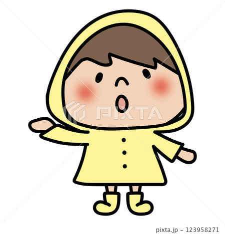 雨合羽を着た子供(男の子2) 雨合羽を着た子供(男の子2) 123958271