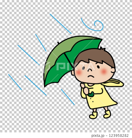 一名男孩被颱風的強風吹倒 123958282