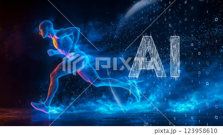 AIフィットネス革命、高性能デジタルヒューマンが走る、発光する神経強化 123958610