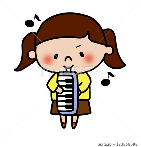 鍵盤ハーモニカを弾く子供（女の子2） 123958698