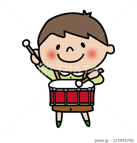 太鼓を叩く子供（男の子2） 123958700
