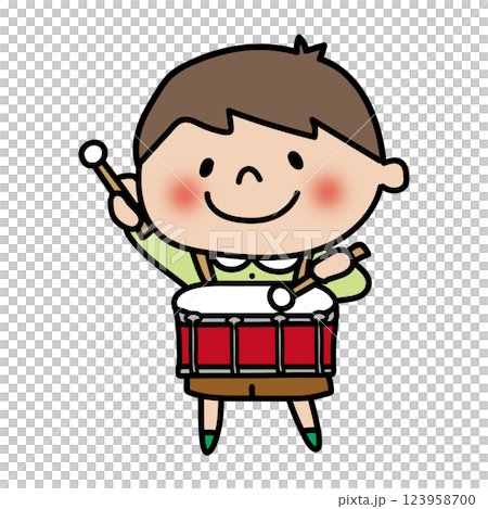 太鼓を叩く子供（男の子2） 123958700