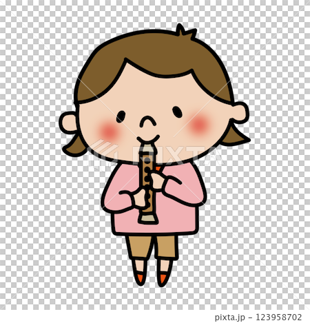 縦笛を吹く子供(女の子) 縦笛を吹く子供(女の子) 123958702