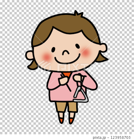 Child hitting a triangle (girl 1) 123958703