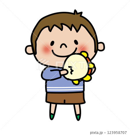 タンバリンをたたく子供（男の子） 123958707