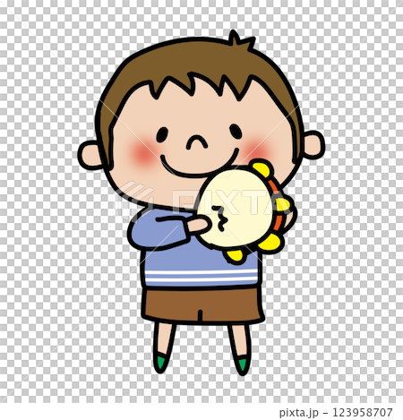 タンバリンをたたく子供（男の子） 123958707