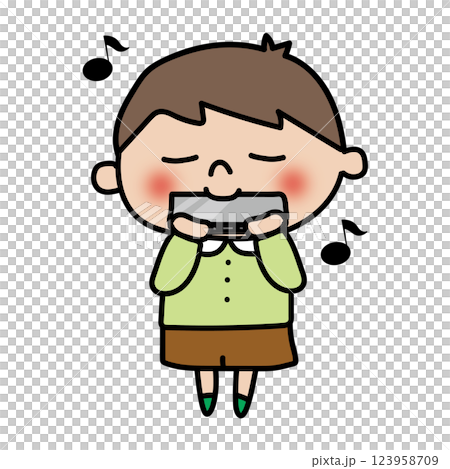 Child (boy) playing harmonica Child (boy) playing harmonica 123958709
