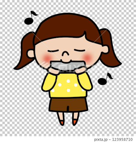 ハーモニカを吹いている子供（女の子） 123958710