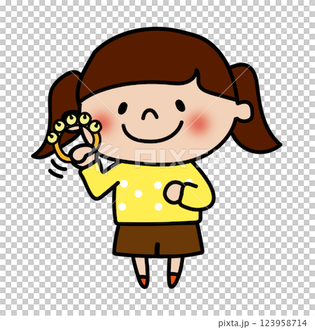 鈴を鳴らす子供（女の子） 123958714