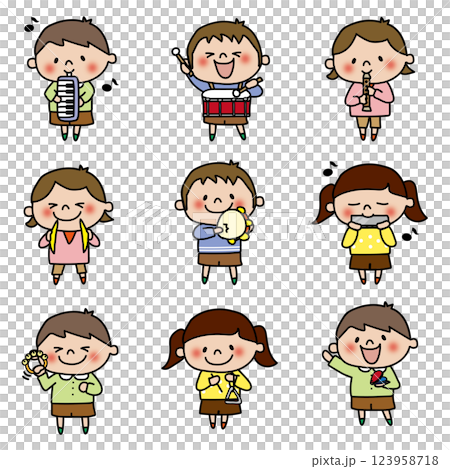 楽器を演奏する子供たちセット 123958718