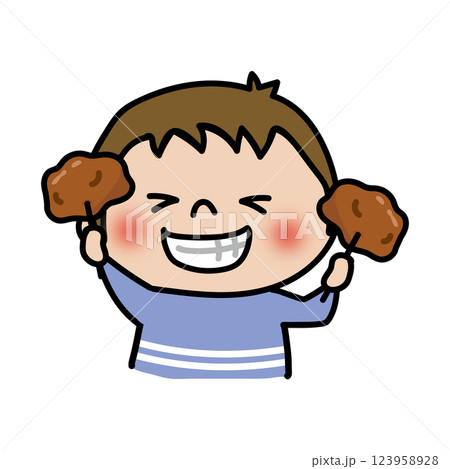 大きな唐揚げを持っている子供（男の子1） 123958928