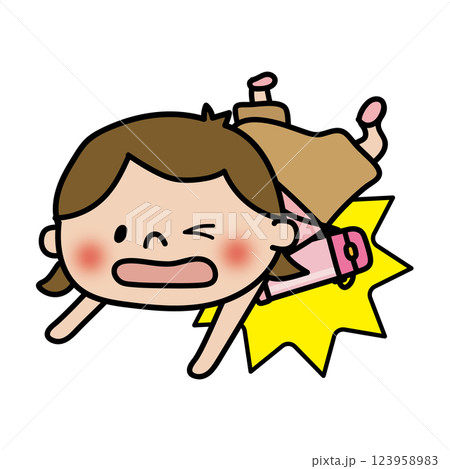 水筒を持ったまま転倒する子供（女の子） 123958983
