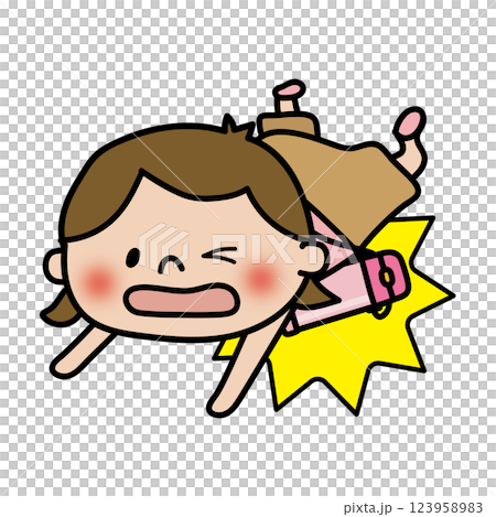 水筒を持ったまま転倒する子供（女の子） 123958983