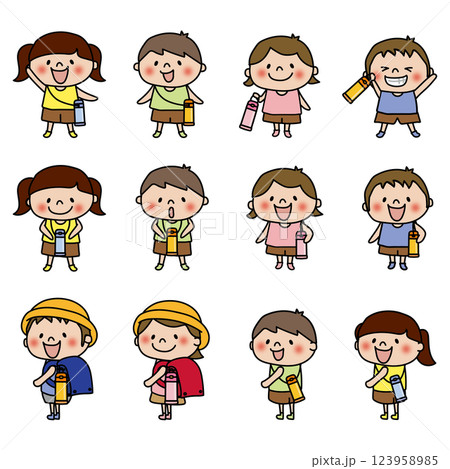 子供の水筒の持ち方セット 123958985