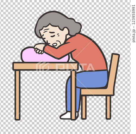 Orthopnea, elderly woman sitting in a chair and leaning against a cushion 123958991