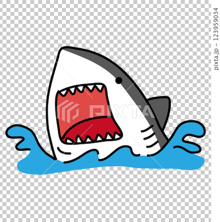 海から顔を出して大きく口を開けているサメ 123959034