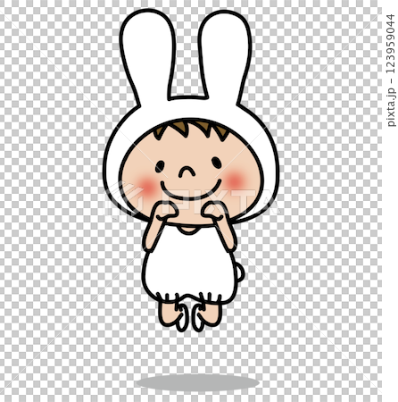 ぴょんと飛んでいる白うさぎの格好をした子供（男の子1） 123959044
