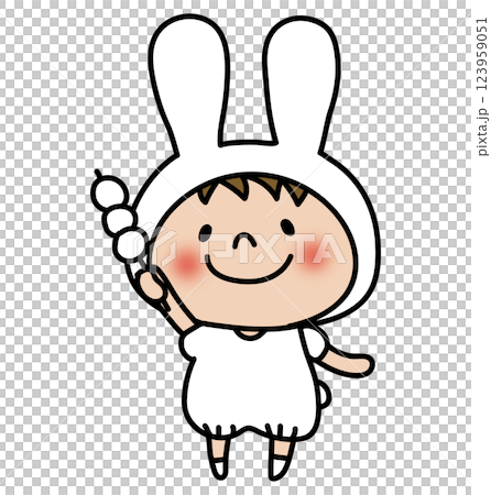 お団子を持っている白うさぎの格好をした子供(男の子) お団子を持っている白うさぎの格好をした子供(男の子) 123959051