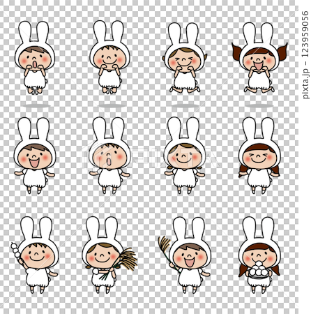 一群孩子扮成白兔 一群孩子扮成白兔 123959056