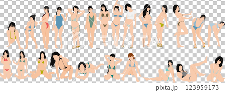穿著泳衣擺姿勢的女人的插圖集 穿著泳衣擺姿勢的女人的插圖集 123959173