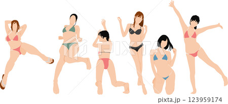 ポーズをとる水着を着た女性のイラストセット 123959174