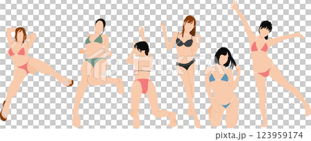 穿著泳衣擺姿勢的女人的插圖集 123959174