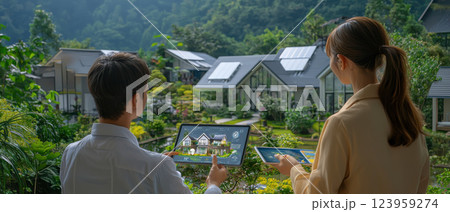 Smart home community with futuristic design and technology 123959274