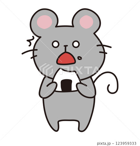 おにぎりを食べてはっと白目になるネズミ 123959333