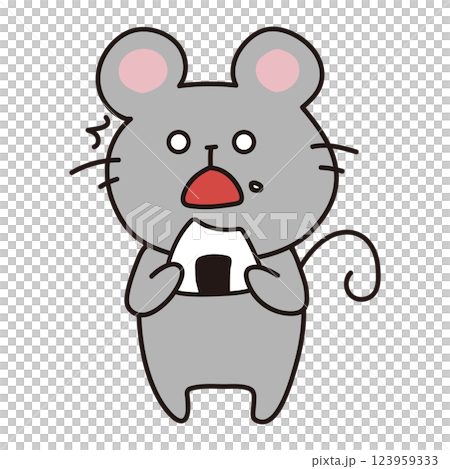 おにぎりを食べてはっと白目になるネズミ 123959333