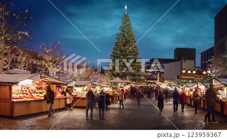 クリスマスのイルミネーションの中で人が集まる人々 123959367
