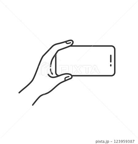 横向きのスマホを片手で持つベクターアイコン (線画・モノクロ) 123959387