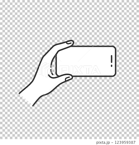 横向きのスマホを片手で持つベクターアイコン (線画・モノクロ) 123959387