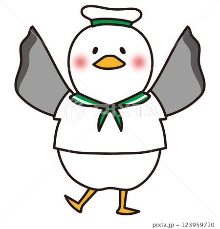 バンザイしているカモメの水兵さん緑 123959710