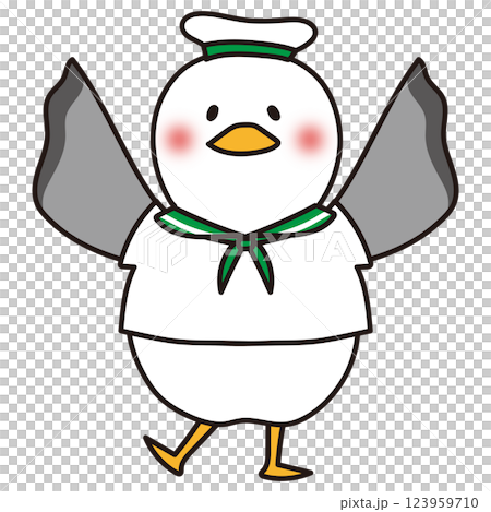 バンザイしているカモメの水兵さん緑 123959710