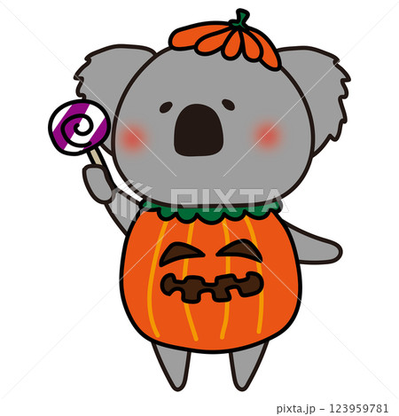 ハロウィンでジャックオランタンの仮装をするコアラ 123959781