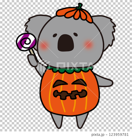 ハロウィンでジャックオランタンの仮装をするコアラ 123959781