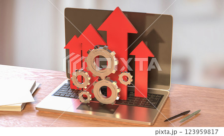 The Arrow and Gear on Notebook  for Business concept 3d Rendering. 123959817