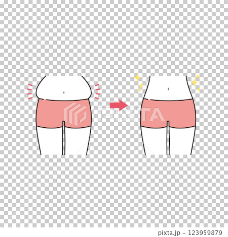 Before and after of a bulging belly 123959879