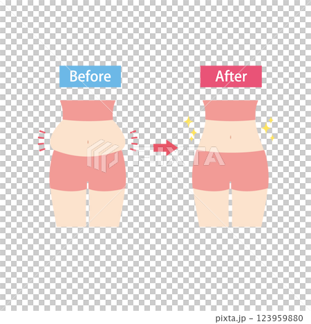 Before and after of a bulging belly 123959880